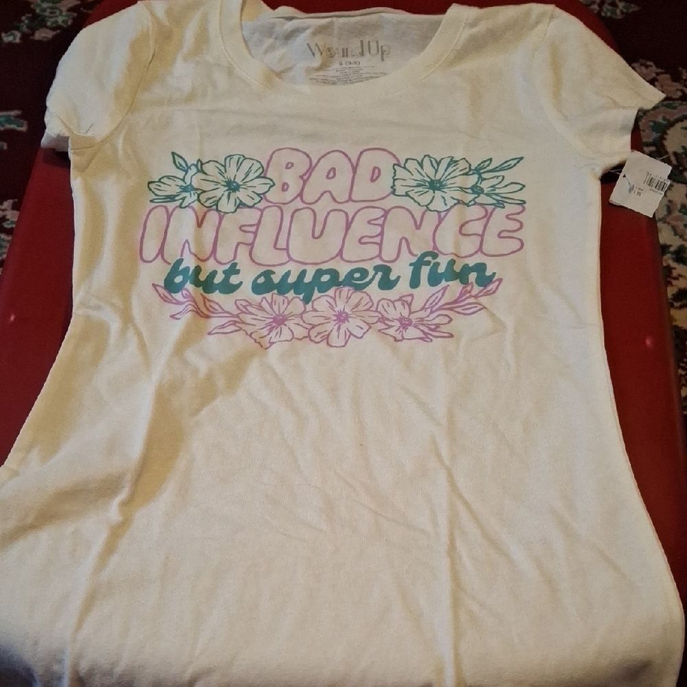 Wound Up White Tee with Colorful Print (Can369)